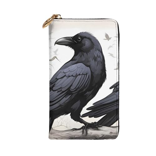 Cartoon Black Ravens Picture Leather Long Clutch Wallet for Fashionable Girls and Women - Durable, Stylish, and Functional, Black, One Size2