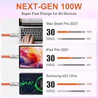Thzzhnno Silicone USB C 3.2 Gen2 Kabel 2M, Ultra Flexible Weiche USB C 20Gbps 4K@60Hz Video Schnellladekabel 100W Typ C für Thunderbolt 3, iPad, MacBook, Galaxy S21 (Orange) – Ansicht 6