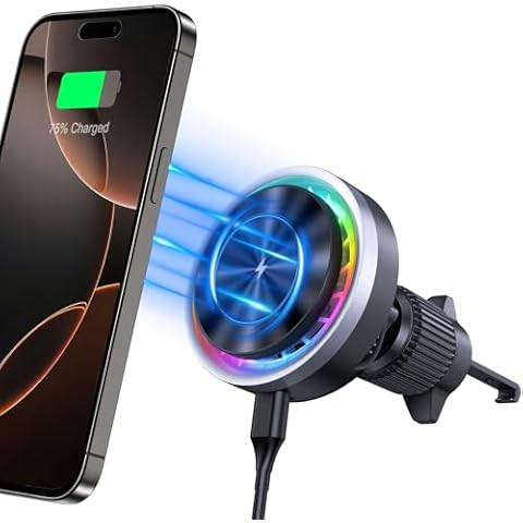 Wireless Car Charger for Magsafe Car Mount Charger Magnetic Wireless Fast Charging for iPhone 16 Pro Max/15/14/13/12 Series 15W Air Vent Phone Holder (Black) Cover