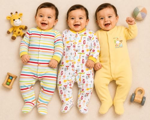 Image of EIO 100% Cotton Rompers /Sleep Suits /Jumpsuit /Night Suits for Baby Boys & Girls, Infants, New Born Pack of 3