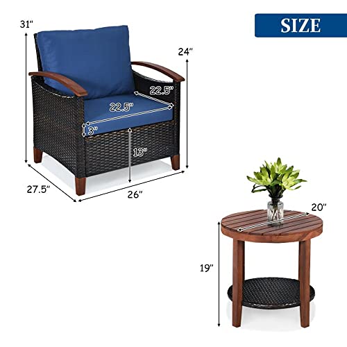 Aflhyjk 3Pcs Patio Rattan Furniture Set Solid Wood Frame Cushion Sofa Round Table Shelf Seat Cushion (Color : D) #TOP25