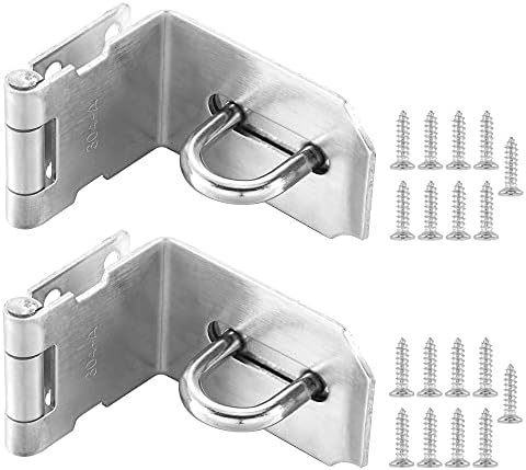 Tidorlou 2 Pack 90 Degree Padlock Hasp,Padlock Door Clasp Lock Hasp Latch, Stainless Steel Security Door Gate Locking Latch,Clasp Latch for Push/Sliding/Barn Door, 2mm Thick, Brushed (4 Inch, Silver)