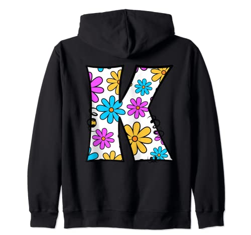 Retro Groovy Daisy Letra K inicial Monograma Nombre Floral Y2K Sudadera con Capucha