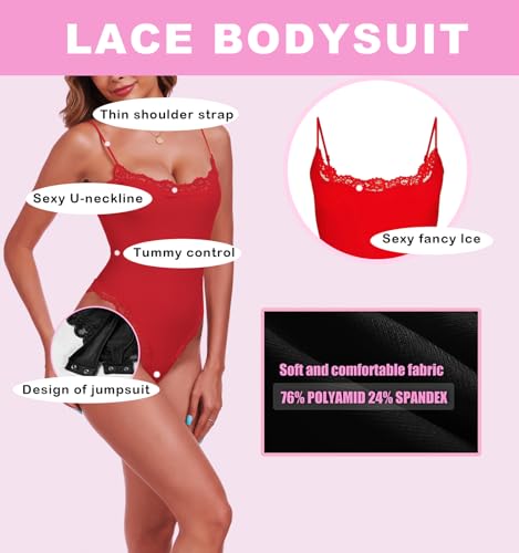 Image of Women's Lace Bodysuit Square Neck Body Suits Sexy Backless Thong Cami Shaperwear Spaghetti Strap Sleeveless Top