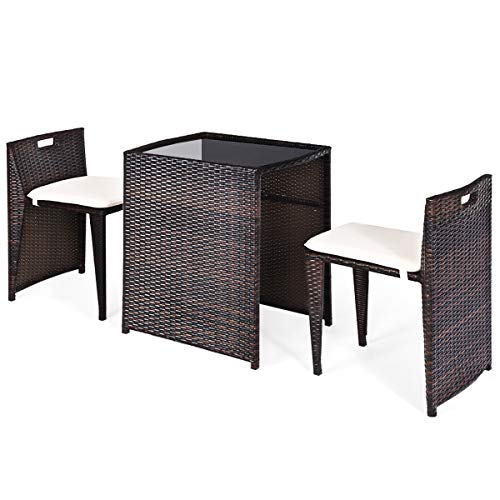 Giantex 3 Pcs Cushioned Outdoor Wicker Patio Set Convention Bistro Set With Patio Sofa Chairs Garden Lawn Space Saving Conversation Furniture No Assembly (Light Brown) #TOP7
