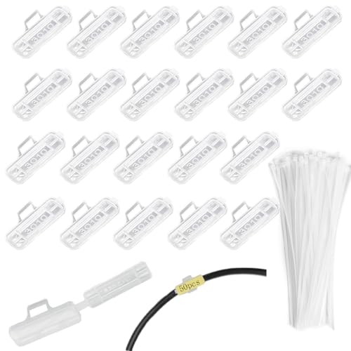 RXKFIGX 50 Pieces Transparent Cable Labels and 50 Pieces White Cable Ties Box of Cable Tags Cable Labels Cable Identification Tags for Cable Management and Identification