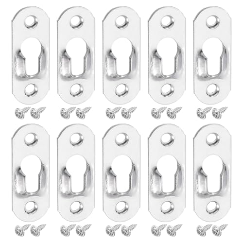 Image of uxcell 50Pcs Keyhole Picture Frame Hangers, 37x14mm Heavy Duty Metal Keyhole Hangers Plates Metal Hanging Brackets with Screws for Mirrors, Pictures, and Photo Frames, Silver