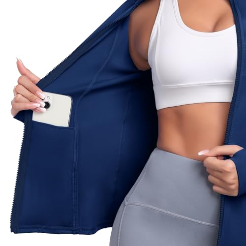 Cighay Jaqueta atlética feminina de treino com zíper e bolsos para corrida sem capuz, jaqueta de iog