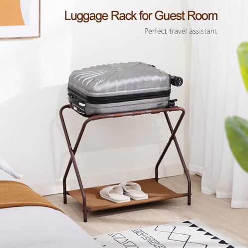 AMHANCIBLE Luggage Rack, Set of 2, Foldable Suitcase Stands for Guest Room, Metal Luggage Holder with Storage Shelf for Bedroom, Hotel, Easy Assemble, Bronz HLR02BZ by AMHANCIBLE - Image 7