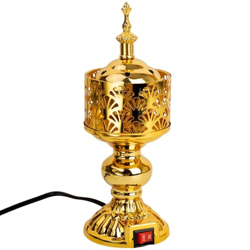 Xisakaca Golden Electric Incense Burner, Arabian Style Electric Incense Holder, Middle Eastern Tabletop Decorative Censer for Yoga Spa Home Office Christian Church Decor, US Plug by Xisakaca - Used condition - CA$44.74