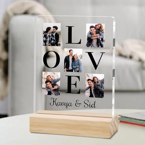 Image of Giftplease Customized Photo Frame with Wooden Stand | Transparent | Personalized Couple Picture Frame Gift for Girlfriend, Boyfriend, Husband, Wife |Anniversary, Wedding, Valentine s Day C 11