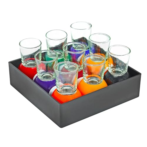 Billiards Pool Ball Shot Glasses, Set of 9 - Fairly Odd Novelties - Fun Sports Bar Drinking Gift Pack, Multicolor,1 ounce