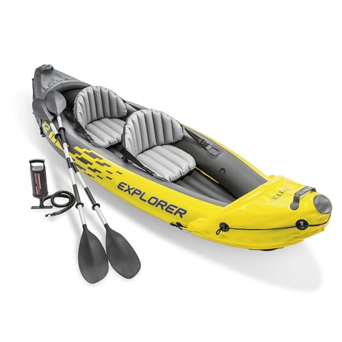 Intex 2-Person Inflatable Kayak Set w/ Pump, Aluminum Oars, Adjustable Seats, Explorer K2 - Tandem...