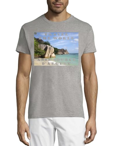 T-Shirt Anse Source d'Argent Homme Gris en coton idéal pour les vacances et les randonnées