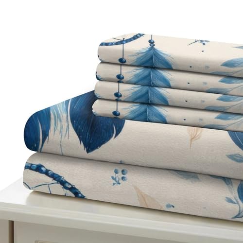 Parure de lit 260x220cm oiseaux bleus en microfibre fermeture éclair - 7