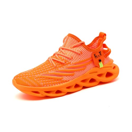 ZDFQLGV Modische lässige Fitness Laufschuhe Sneakers für Herren Leichte atmungsaktive Wander Arbeiten Sportschuhe Weiche Bequeme rutschfeste verschleißfeste Tennisschuhe Orange EU 48
