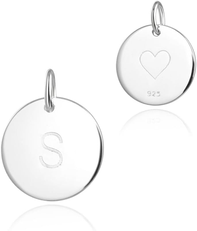 Adabele Authentic Sterling Silver A-Z 26 Small Alphabet Letter Charm 12mm Round Dics Pendant for Earrings Bracelet Necklace Anklet Personalized Craft Jewelry Making