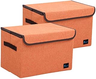 TruReey Storage Box with Lid Pack of 2 Fabric Foldable Storage Chest for Closet,Books,Shoes,Toys(Orange)