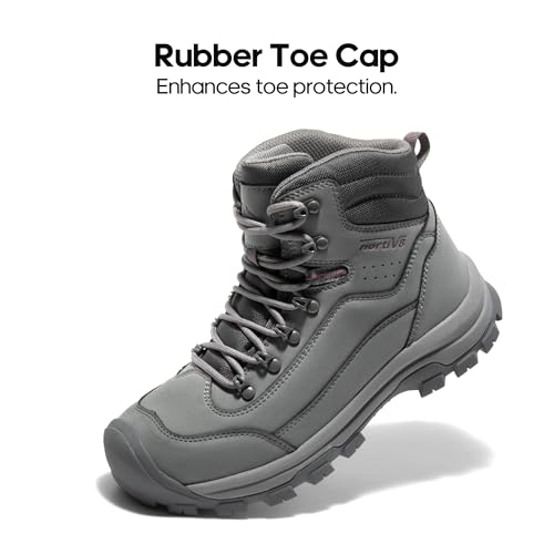 Image of NORTIV 8 Waterproof Women's Hiking Boots | Genuine leather hiking boots with shock-absorbing EVA arch support, anti-slip rubber outsoles, and durable toe protection