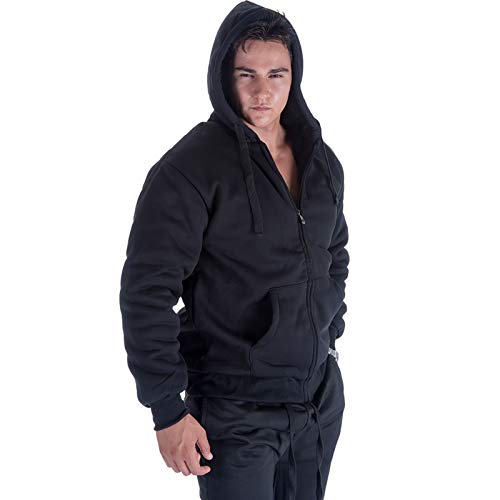 Men's Winter Jacket Heavyweight Fleece Hoodies Full Zip Up Sherpa Lined Fleece Sweatshirt Black Small4