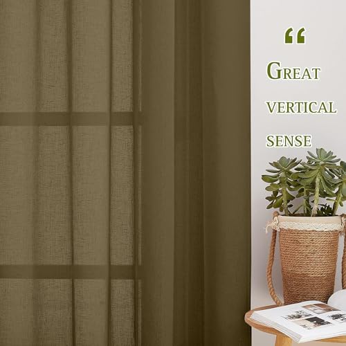 Image of Amazon Basics - Linen Textured Sheer Door Curtains | Light Filtering | 7 Feet | Set of 2 | Plain Design | for Living Room, Bedroom & Balcony | 210cm x 115cm, Color - Taupe