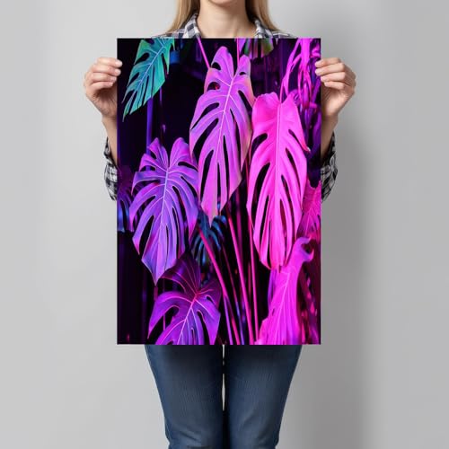 Peinture sur toile Monstera violette et rose fluo d'une élégance rare 70x100