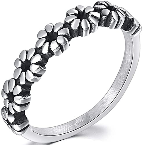 Jude Jewelers Retro Vintage Stainless Steel Stackable Flower Style Wedding Band Ring
