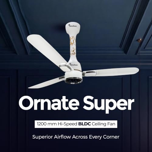 Image of Khaitan Ornate Super - 1200mm BLDC Ceiling Fan with Remote | 5 Star Rated | Durable & Long-lasting | Energy Saving | 3-Years Warranty | Pack of 1 | White