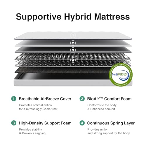 Novill 6/8 Inch Foam and Spring Hybrid Mattress, Queen Mattress in a Box, Medium Support, CertiPUR-US Certified Foam & Steel Coils, Durable Design, Guest and Youth Bedroom, Eco-Friendly Packaging