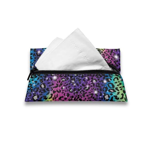 Binienty Colorful Leopard Mini Zipper Tissue Holder Purse for Women Men,Reusable Small Tissue Holder Pouch Cosmetic Bags Coin Wallet
