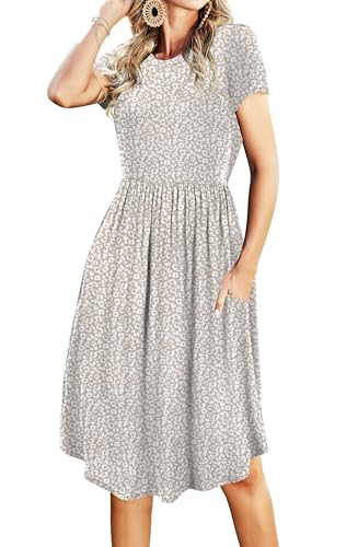 Image of Simier Fariry Womens Summer Modest Work Casual Midi Knee Dress Pocket Short Sleeve Teacher Outfits Spring Travel Clothes