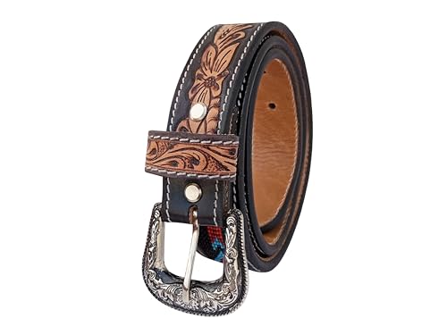 Western Kids Beaded Belts For and Young Adults Tooled Leather Heavy Duty Beaded Belt 40IS1014