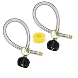 1/4'' Male NPT RV Propane Pigtail Hose with Gauge for Travel Trailer, 15 Inch LP Gas Hose Stainless Steel Braided Tank Pigtail Connector Propane Hoses with QCC1 & Type1 for Outdoor Grills, 2 PCS