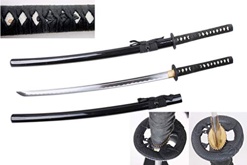 Musha Handmade Sword Samurai Katana Sword, Battle Ready, Hand Forged, 1045 Carbon Steel Ten Ryu Tsuba With Single Wood Stand