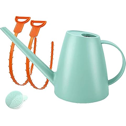 KINHON Watering Can for Indoor Plants, Garden Flower House Plant, Long Spout Water Can for Outdoor Plants 60oz 1/2 Gallon 1.8L, Provide 2 Pcs Drains Cleaning Tools (Green) Cover