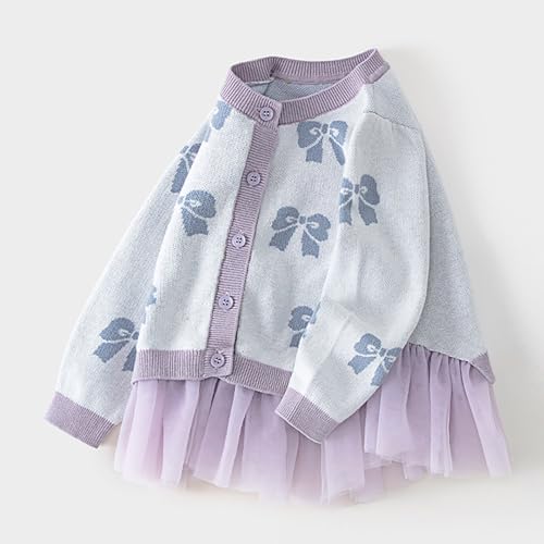 Toddler Girls Cardigan Sweater Long Sleeve Knitted Top with Tulle Mesh Patchwork, Button Down Kids Casual Fall Clothes2