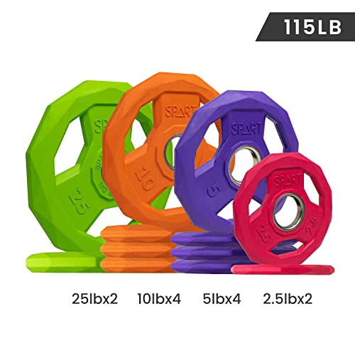 Image of SPART Color Coded Weight Plate 2-Inch Rubber Coated Olympic Grip Plate for Barbell, Solid Cast Iron Weight Plates for Strength Training, Weightlifting, Crossfit, Home Gym, 2.5LB /5LB /10LB /25LB /35LB /45LB, Pair