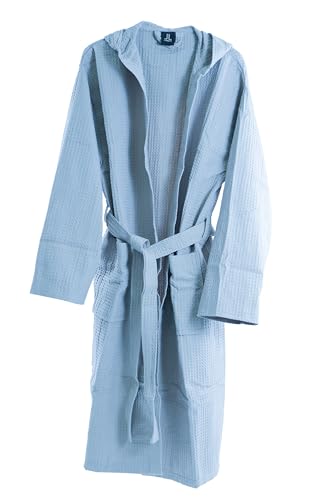 Albornoz de nido de abeja 100% algodón con capucha y bolsillos laterales Lancetti Home (Cielo, L)