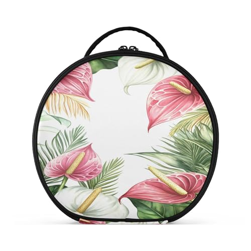 Takiito Watercolor Tropical Flowers Leaves Travel Makeup Case Portable Makeup Box Artist Cosmetic Case Organizer With Adjustable Dividers
