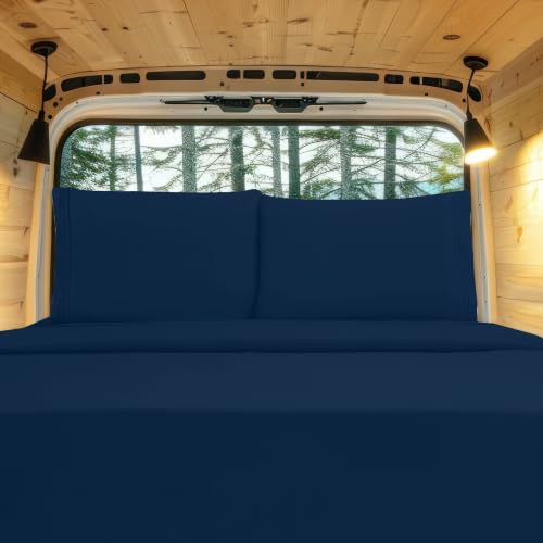 Image of Elegant Comfort Luxury 1500 Premium Hotel Quality Microfiber 4-Piece Sheet Set - Wrinkle Resistant, All Around Elastic Fitted Sheet, Deep Pocket up to 16 inch, RV Short Queen, Navy Blue