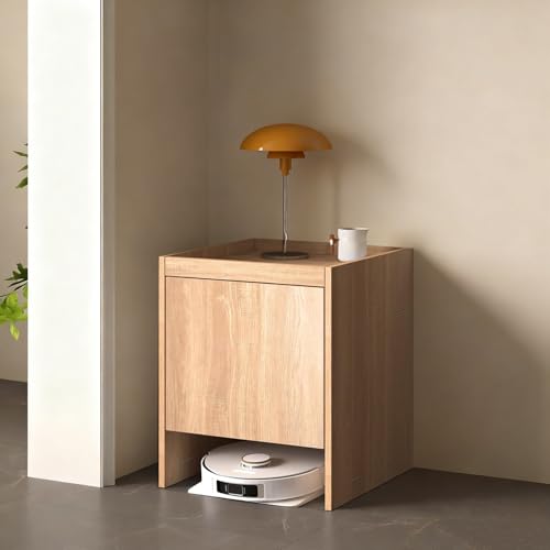 ksxnkhk Mueble de almacenaje para Robot Aspirador, Soporte Oculto con Puertas, Bandeja extraíble para Cambio de Agua, Mesa Auxiliar para salón, hogar u Oficina (Beige, 65 cm/25,6 Pulgadas)