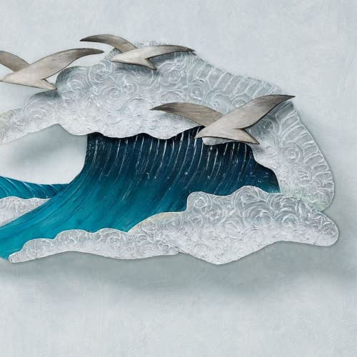 T.I./New Metal Design Touch Of Class Seagulls In Waves Metal Wall Art - Blue, White, Yellow - Coastal Style Sculpture thumb #2