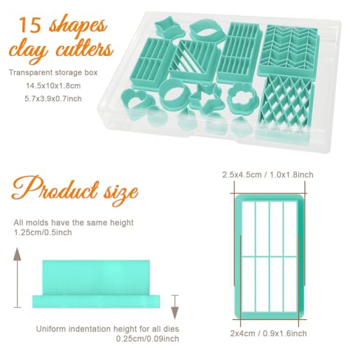 Image of ORIGACH 15 Pcs Rectangular Grid Theme Polymer Clay Cutters Set Heart Star Circle Earring Clay Cutter DIY Craft Supplies Clay Sculpting Tools for Earring and Jewelry Making