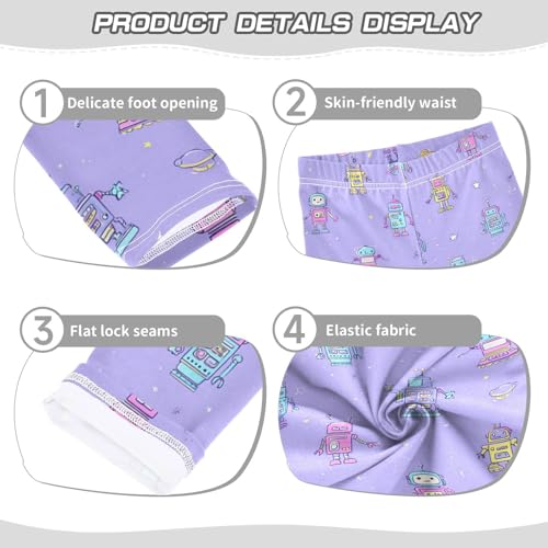 Cute Robot_Pattern Space Purple Girls Leggings Kids Yoga Pants Dance Active Tights 4T3