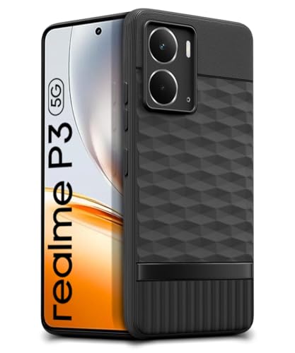 Image of WOW IMAGINE Back Cover for Realme P3 5G with Hexa Cube Design | Ultra Slim Soft Rubberised Case | Inner Velvet Fabric | Matte Silicone Flexible Mobile Case | Camera Protection - Black