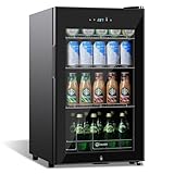 17 Inch Black Beverage Refrigerator Cooler, 96 Cans Mini Fridge with Glass Door&Lock, Beer Fridge for Soda Water or Wine, Drink Refrigerator for Home Office Bar Bedroom