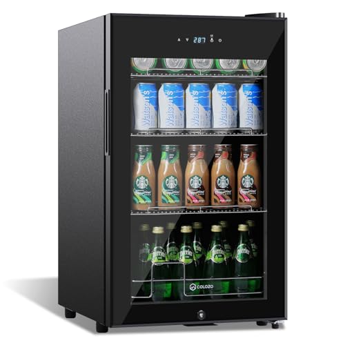 17 Inch Freestanding Beverage Refrigerator Cooler, 96 Cans Mini Fridge with Glass Door, Removable Shelves for Soda, Water, Beer or Wine, Small Drink Refrigerator for Home Office Bar
