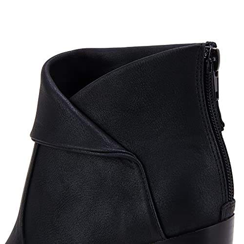 LAICIGO Women's Square Toe Ankle Boots High Chunky Stacked Heel Slip On Criss Cross Zipper Booties3