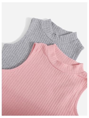 Image of Milumia Girl's 2 Pack Crop Tank Tops Mock Neck Sleeveless Ribbed Knit Short Tops