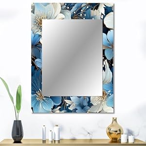 Flourishes of Calligraphy in Black and Grey Damask I Damask Wall Mirror, Printed Black Wall Mirror, Bohemian Bathroom Wall Mirror, Decorative Damask Mirror – 30×40 Inches